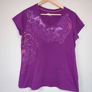Purple T-Shirt Women’s XL Everyday Classic Top Loose Flowy Blouse Floral Fall